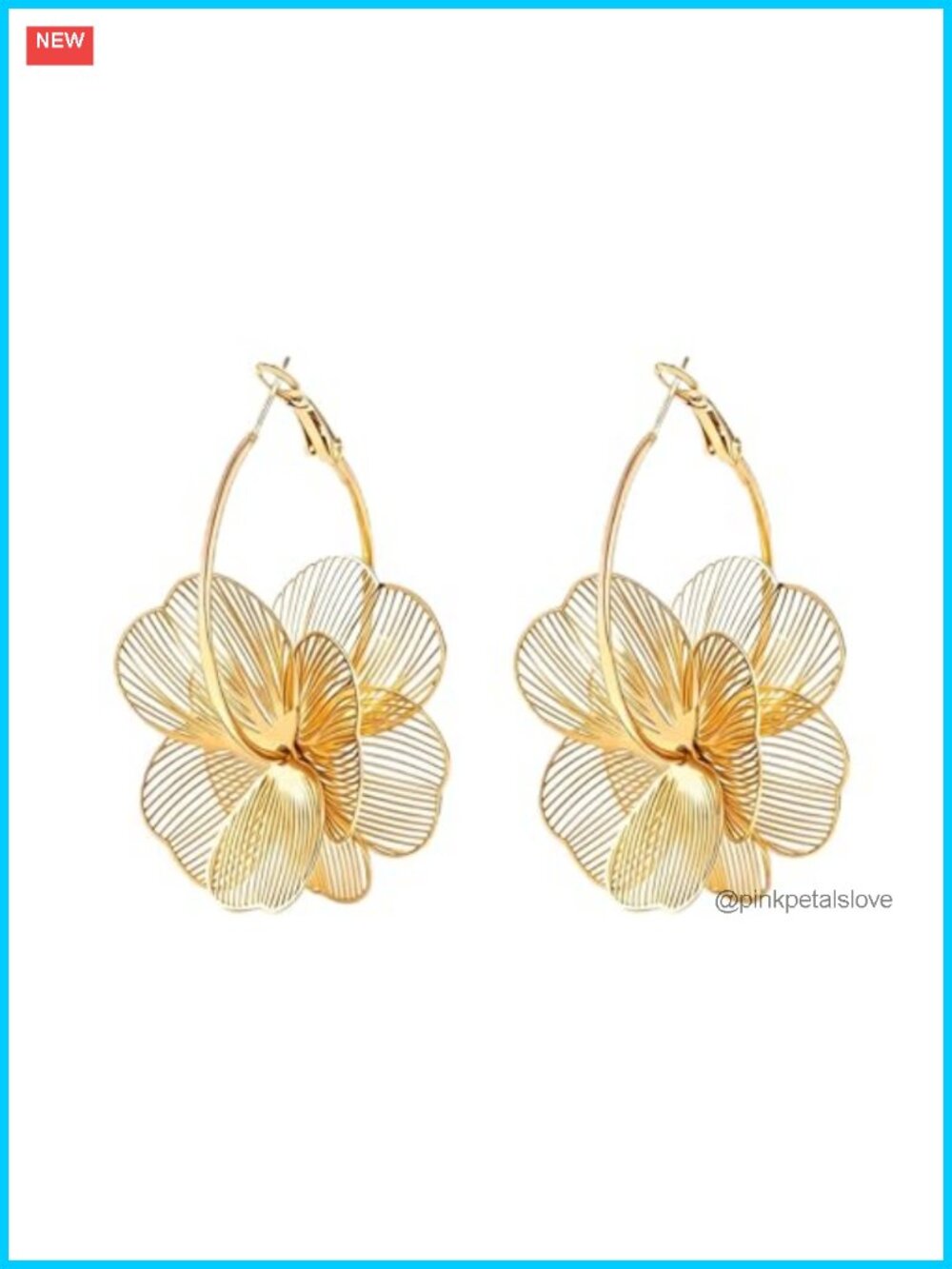 Gold Flower Dangle Hoop Earrings Statement Floral Drop Jewelry Gift for Women